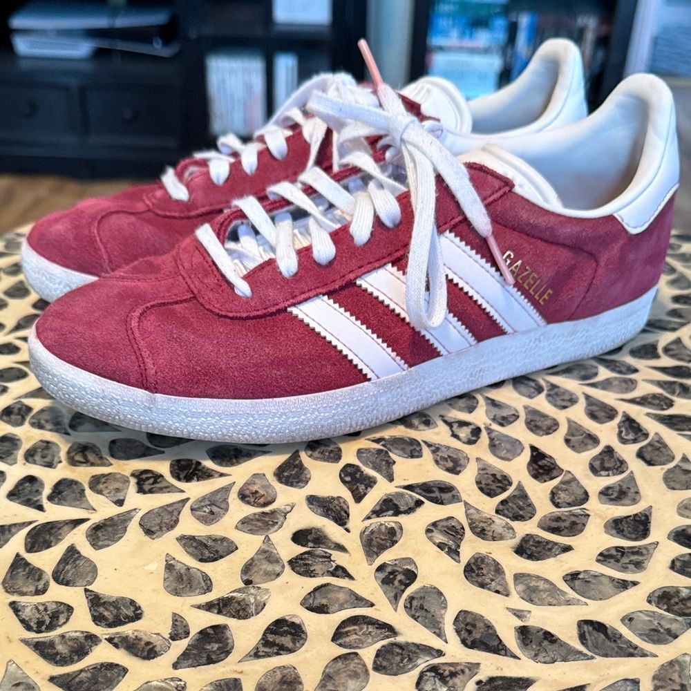 adidas Gazelle Suede Sneakers in Burgundy and White